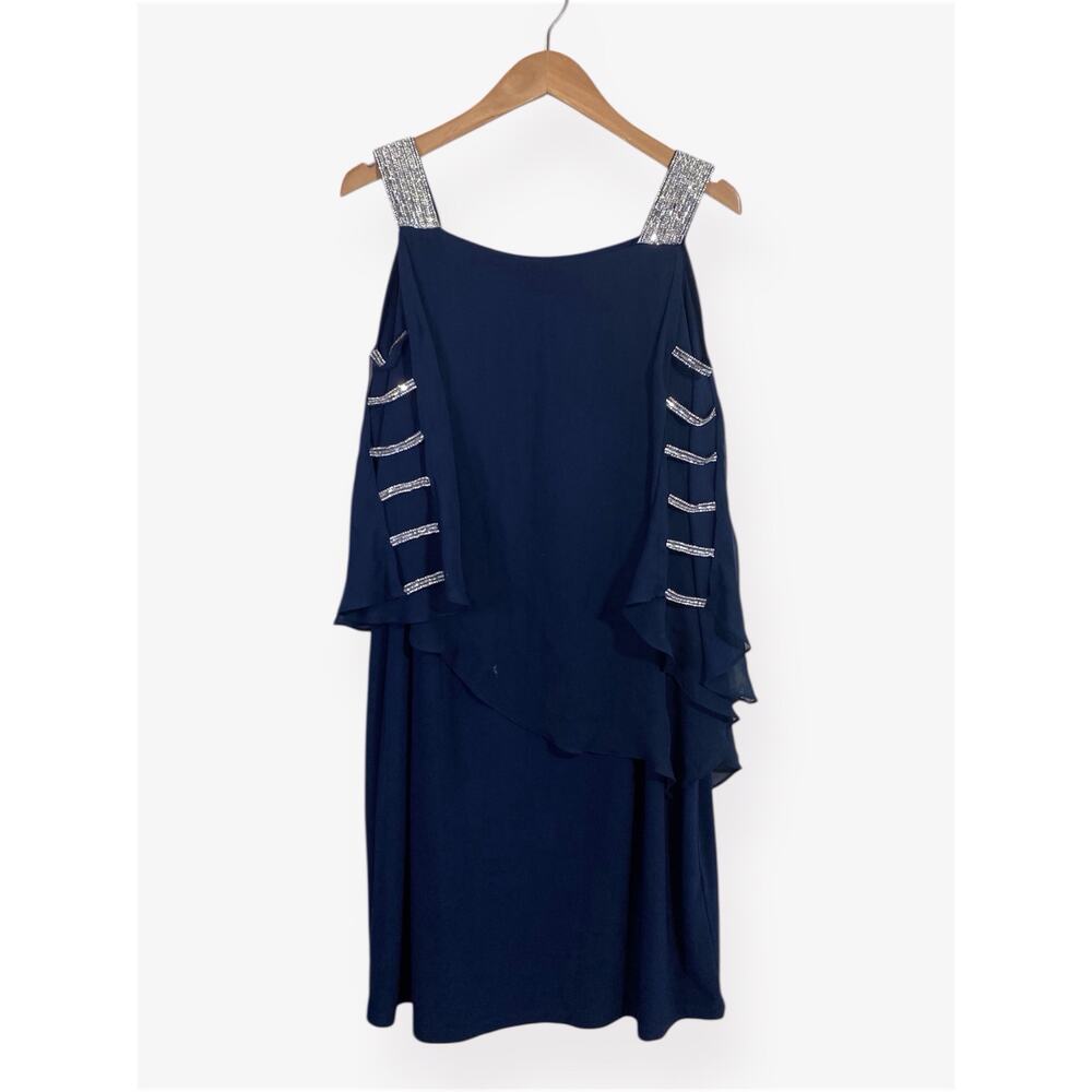 JBS Women’s Dress Rhinestone Draped Arms Dress Navy 1X